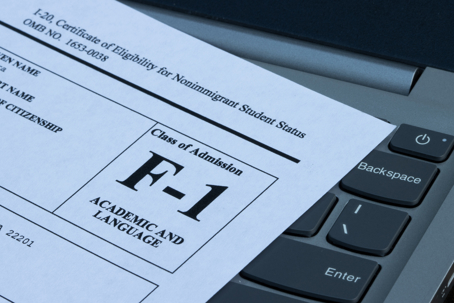 Closeup of a sample of the Form I-20, Certificate of Eligibility for Nonimmigrant Student Status.